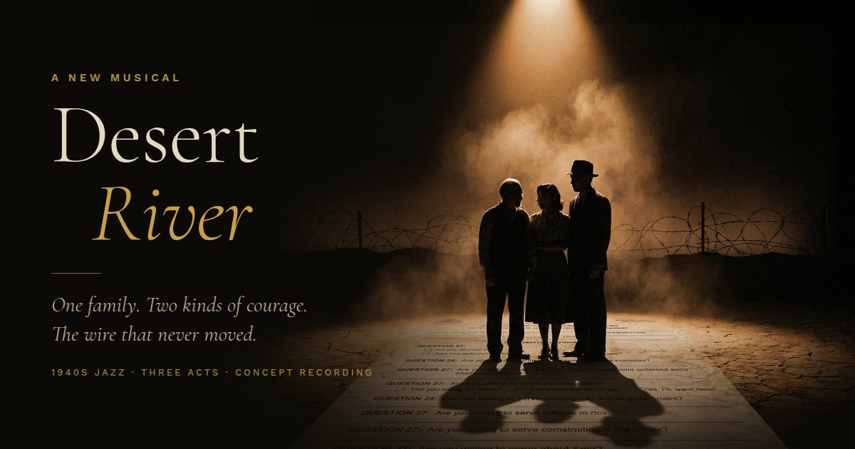 Desert River title card with the tagline and the key art